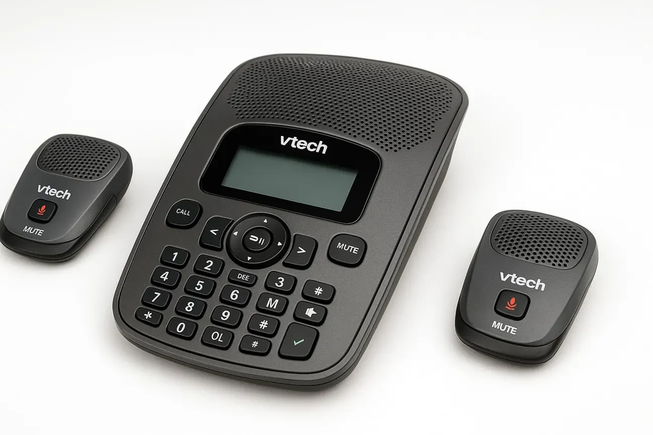 VoIP conference phone in a meeting room